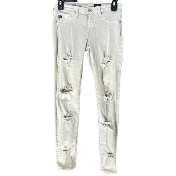 AG Adriano Goldschmied Jeans Size 26 White Skinny Ripped Cotton Blend STAINS - Picture 1 of 12